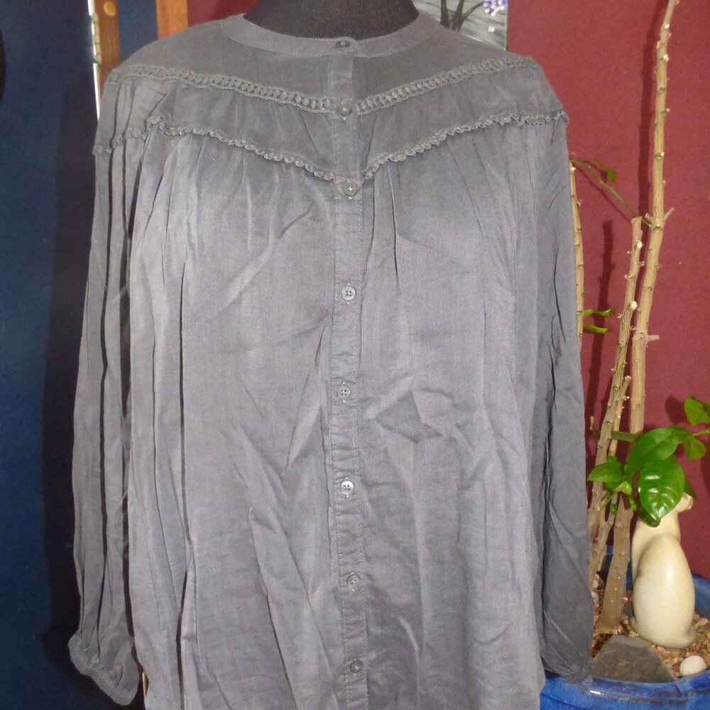 OLD NAVY BOHO GOTH PRAIRIE OVERSIZED FADED BLACK LONG SLEEVE BLOUSE TOP XL XXL